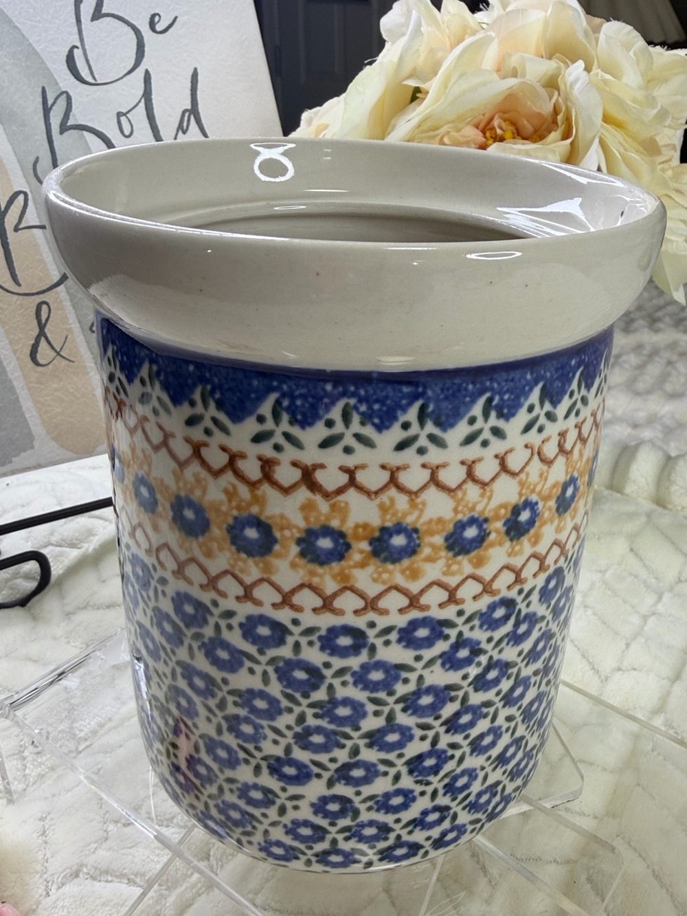 BOLESLAWIEC  Handmade Ceramic Floral Pattern Vase Utensil Jar